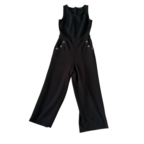 ROMEO & JULIET COUTURE Black Crop Leg Button Jumpsuit Size Medium - Picture 9 of 10